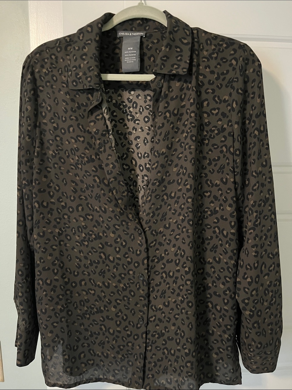 Chelsea & Theodore Olive Brown and Black Leopard Print Blouse